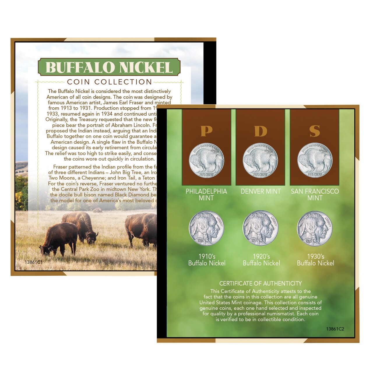 Collections Etc Collectible Buffalo Nickel Coin Set with Book Style Display Portfolio